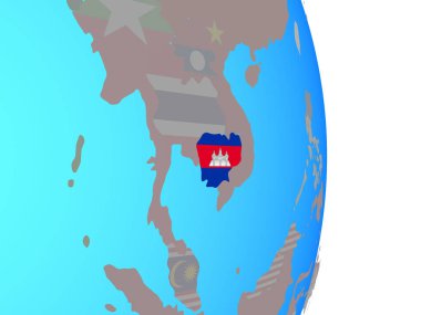 Kamboçya Ulusal bayrağını basit siyasi dünya ile. 3D çizim.