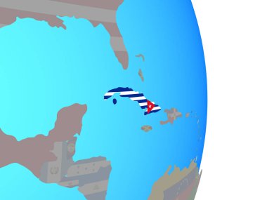Küba Ulusal bayrağını basit siyasi dünya ile. 3D çizim.