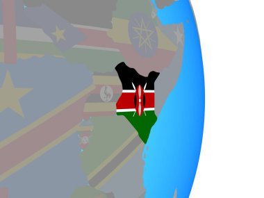 Kenya Ulusal bayrağını basit siyasi dünya ile. 3D çizim.