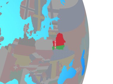 Beyaz Rusya Ulusal bayrağını basit siyasi dünya ile. 3D çizim.