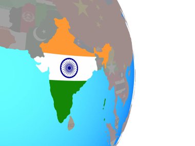 Hindistan Ulusal bayrağını basit siyasi dünya ile. 3D çizim.