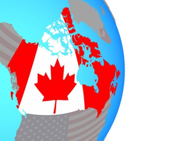 Kanada Ulusal bayrağını basit siyasi dünya ile. 3D çizim.