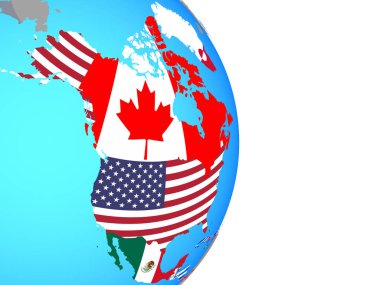 Basit siyasi dünya Ulusal bayrakları ile Kuzey Amerika. 3D çizim.