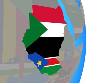 Eski Sudan basit siyasi dünya Ulusal bayrakları ile. 3D çizim.