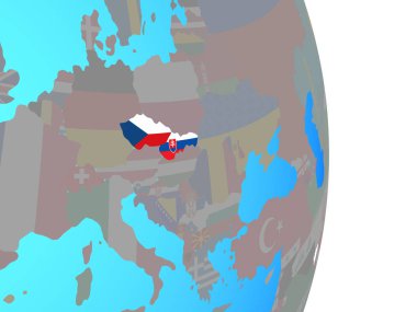 Eski Çekoslovakya basit siyasi dünya Ulusal bayrakları ile. 3D çizim.