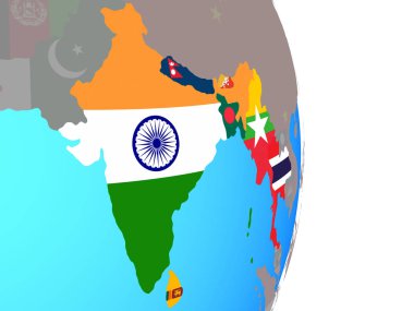 Bimstec üye devletler basit siyasi dünya Ulusal bayrakları ile. 3D çizim.