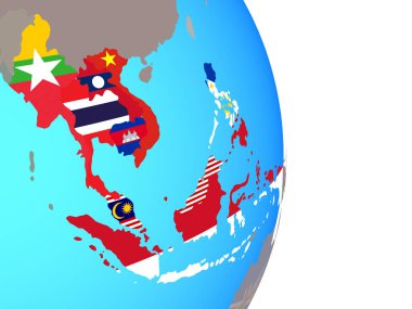 ASEAN ülkeleri basit siyasi dünya Ulusal bayrakları ile. 3D çizim.