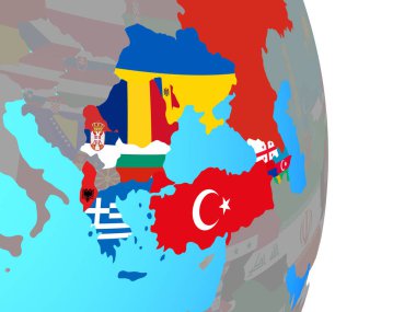 Kei ülkeleri basit siyasi dünya Ulusal bayrakları ile. 3D çizim.