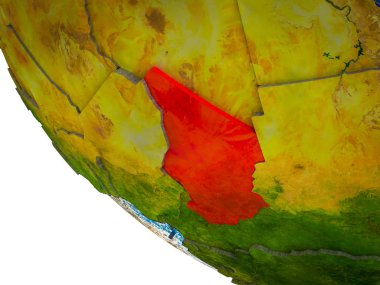 Chad ile ülke sınırları ve mavi okyanus dalgaları ile Dünya'nın modeli. 3D çizim.