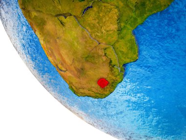 Lesotho dünya modeli ile ülke sınırları ve mavi okyanus dalgaları ile. 3D çizim.
