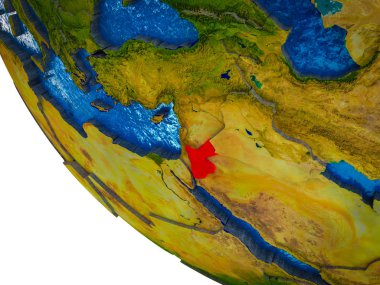 Jordan ile ülke sınırları ve mavi okyanus dalgaları ile Dünya'nın modeli. 3D çizim.