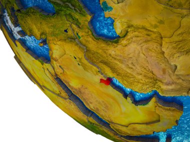 Kuveyt ülke sınırları ve mavi okyanus dalgaları ile ile Dünya'nın modeli. 3D çizim.