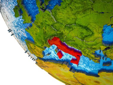 İtalya ülke sınırları ve mavi okyanus dalgaları ile ile Dünya'nın modeli. 3D çizim.