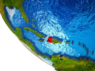 Haiti Dünya modeli ile ülke sınırları ve mavi okyanus dalgaları ile. 3D çizim.