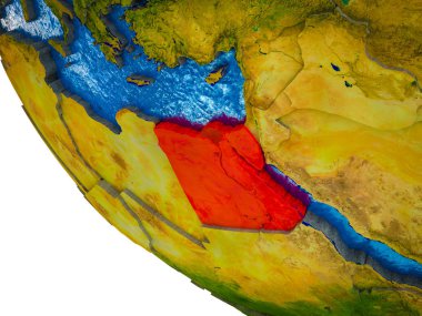 Mısır ile ülke sınırları ve mavi okyanus dalgaları ile Dünya'nın modeli. 3D çizim.