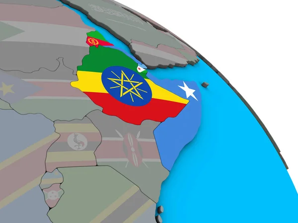 Afrikas Horn Med Inbäddade Nationsflaggor Enkla Blå Politiska Klot Illustration — Stockfoto