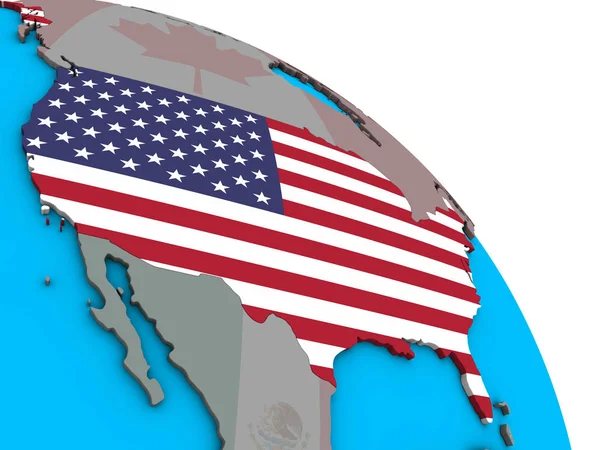 Usa Med Inbäddade Flagga Enkla Blå Politiska Klot Illustration — Stockfoto