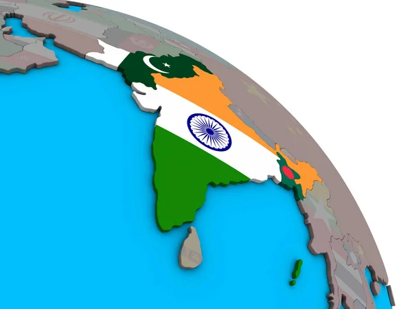 シンプルな青い政治 地球儀に埋め込まれた国旗とイギリスのインド イラストレーション — ストック写真