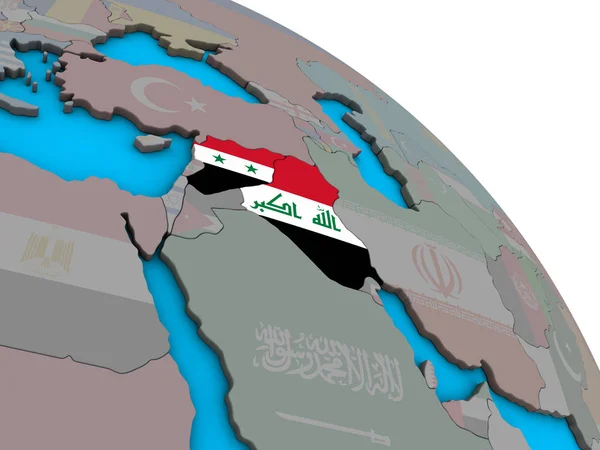 Islamitische Staat Met Ingesloten Nationale Vlaggen Eenvoudige Blauwe Politieke Globe — Stockfoto