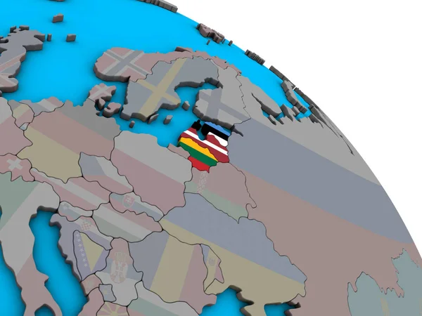 États Baltes Avec Des Drapeaux Nationaux Intégrés Sur Simple Globe — Photo