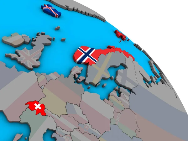 埃夫塔国家与嵌入国旗在简单的蓝色政治3D 地球上 — 图库照片