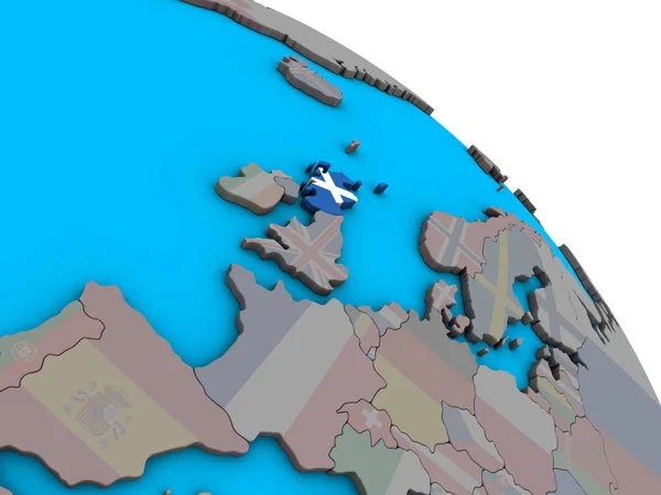 Ecosse Avec Drapeau National Intégré Sur Simple Globe Politique Bleu — Photo