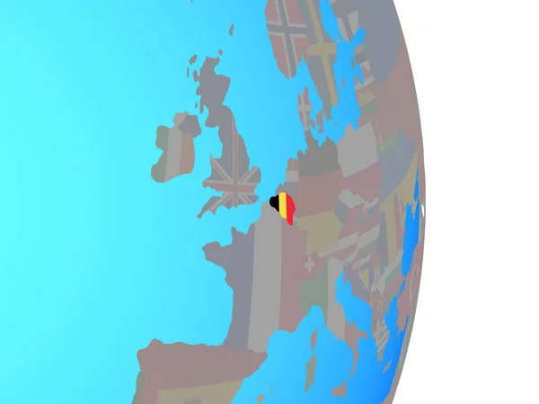Belgien Mit Nationalflagge Auf Einfachem Politischen Globus Illustration — Stockfoto