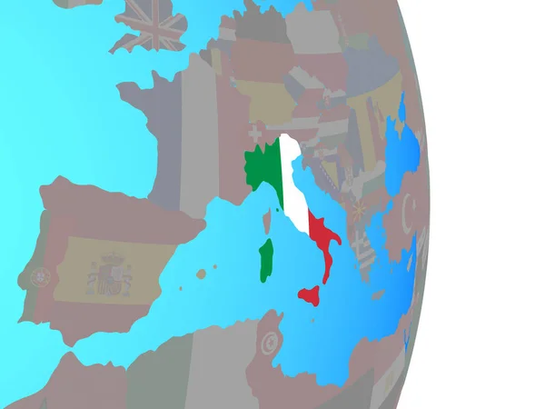 Италия Национальным Флагом Простом Политическом Глобусе Иллюстрация — стоковое фото