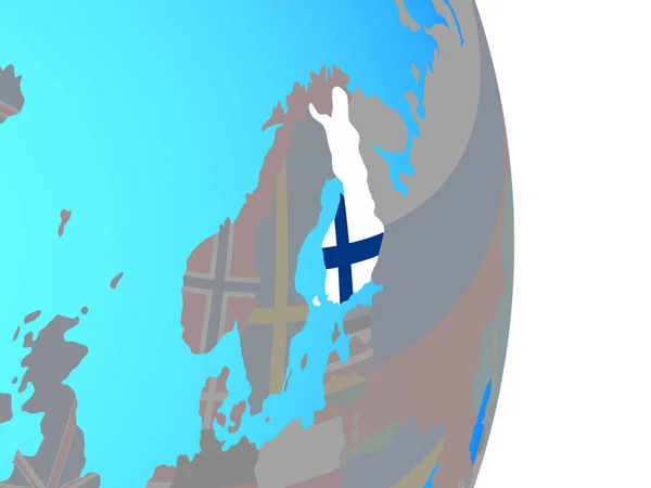 Finlandia Flagi Narodowej Proste Globus Polityczny Ilustracja — Zdjęcie stockowe