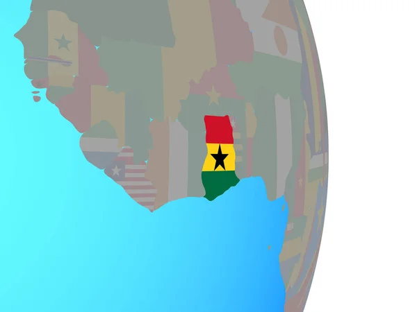 Ghana Mit Nationalflagge Auf Einem Einfachen Politischen Globus Illustration — Stockfoto