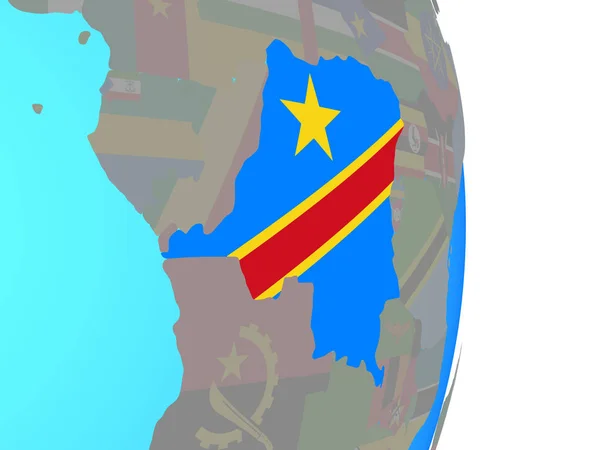 刚果的 Dem Rep 与国旗在简单的政治地球上 — 图库照片