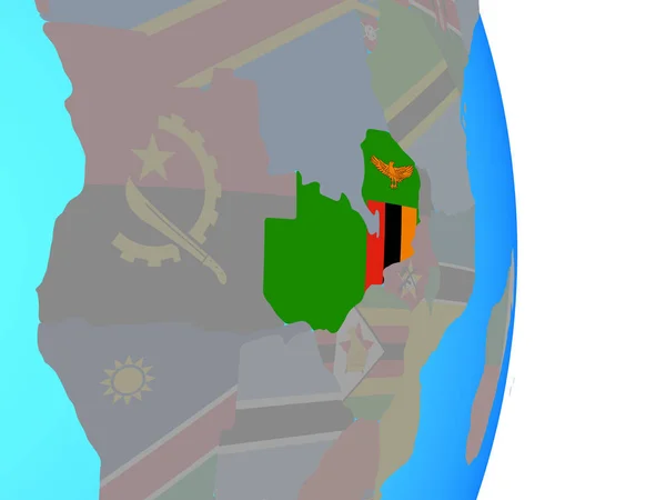 赞比亚在简单的政治地球仪上挂着国旗 — 图库照片