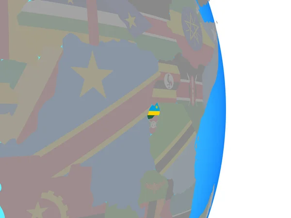 Rwanda Met Nationale Vlag Eenvoudige Politieke Wereldbol Illustratie — Stockfoto