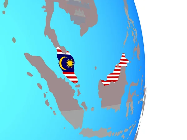 Malaysia Mit Nationalflagge Auf Einfachem Politischen Globus Illustration — Stockfoto