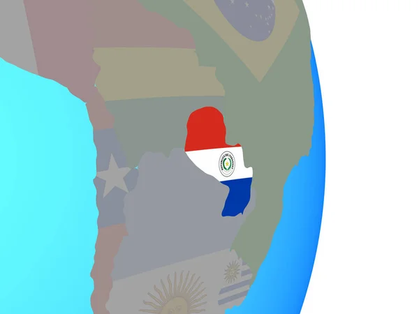 巴拉圭在简单的政治地球仪上挂上国旗 — 图库照片