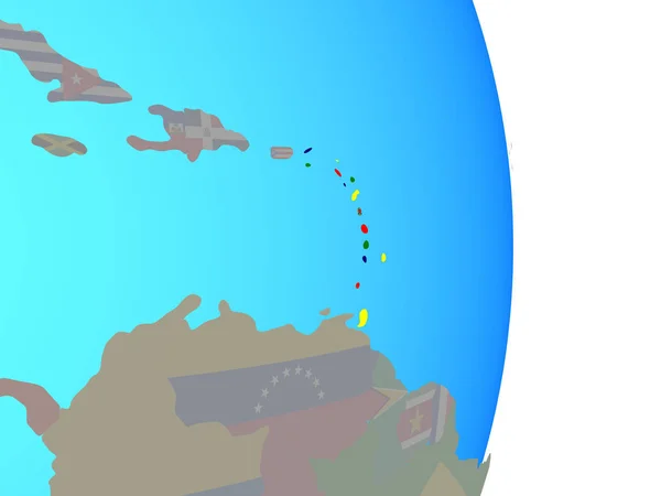 Caribbean with national flag on simple political globe. 3D illustration.