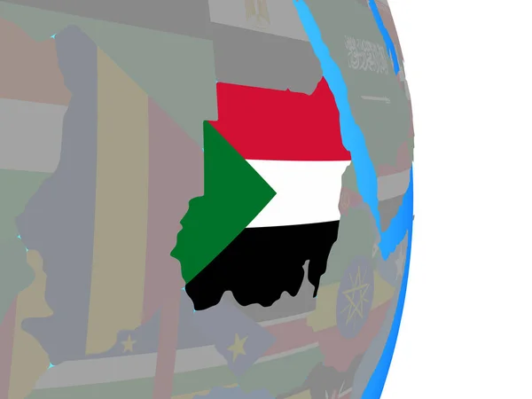 Sudan Mit Nationaler Flagge Auf Einfachem Politischem Globus Illustration — Stockfoto