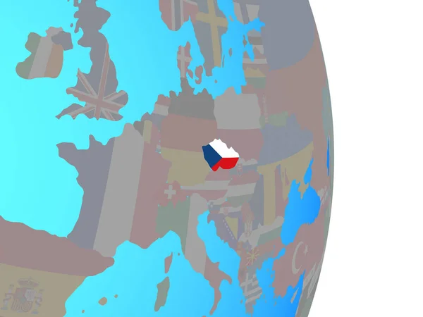 捷克与国旗在简单的政治地球上 — 图库照片