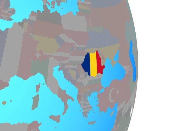 Rumänien Mit Nationalflagge Auf Einfachem Politischen Globus Illustration — Stockfoto