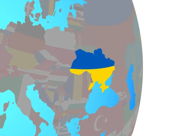 乌克兰在简单的政治地球仪上挂国旗 — 图库照片