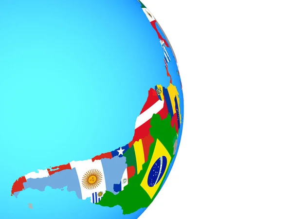 América Latina Con Banderas Nacionales Simple Globo Político Ilustración —  Fotos de Stock