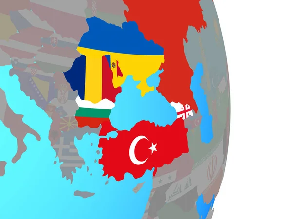 Чорноморський Регіон Національних Прапорів Простий Політичних Земної Кулі Ілюстрація — стокове фото
