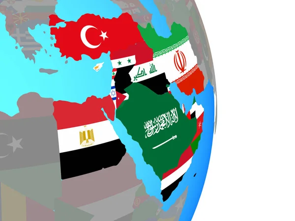 Близькому Сході Національних Прапорів Простий Політичних Земної Кулі Ілюстрація — стокове фото