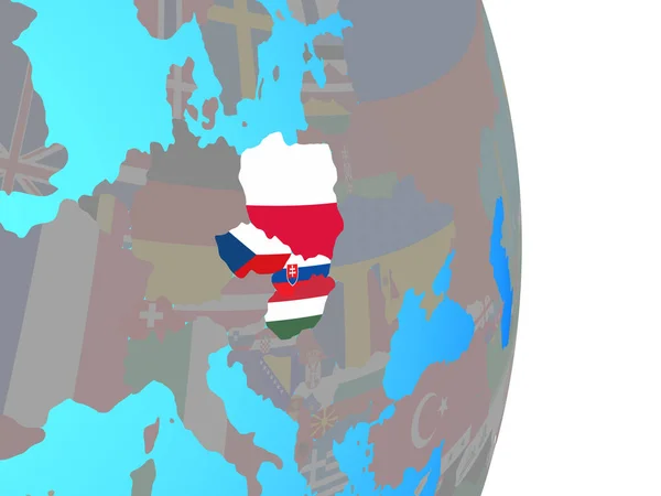 Visegrádská Skupina Státní Vlajky Jednoduché Politické Globe Obrázek — Stock fotografie