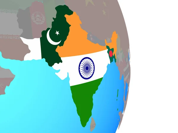 Brits Indië Met Nationale Vlaggen Eenvoudige Politieke Wereldbol Illustratie — Stockfoto