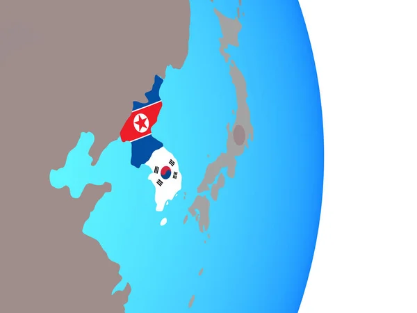 Corea Con Banderas Nacionales Simple Globo Político Ilustración — Foto de Stock