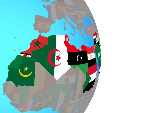 Ліга Арабських Держав Національних Прапорів Простий Політичних Земної Кулі Ілюстрація — стокове фото