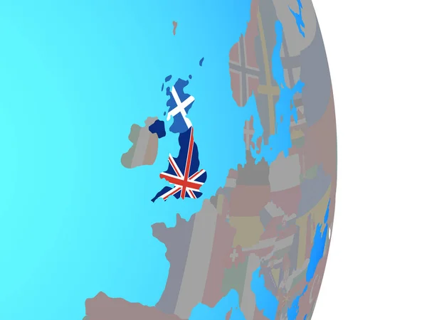苏格兰在简单的政治地球仪上挂上国旗 — 图库照片