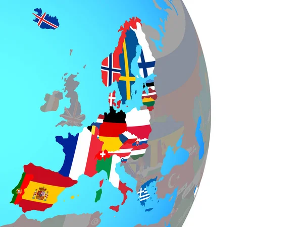 Membres Espace Schengen Avec Des Drapeaux Nationaux Sur Simple Globe — Photo