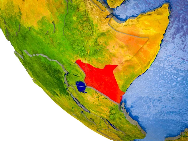 Kenia Nach Dem Modell Der Erde Mit Ländergrenzen Und Blauen — Stockfoto